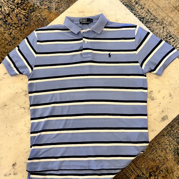 Ralph Lauren Polo Light Blue Navy & White Stripe Collared Shirt Size Lar… - Picture 5 of 6
